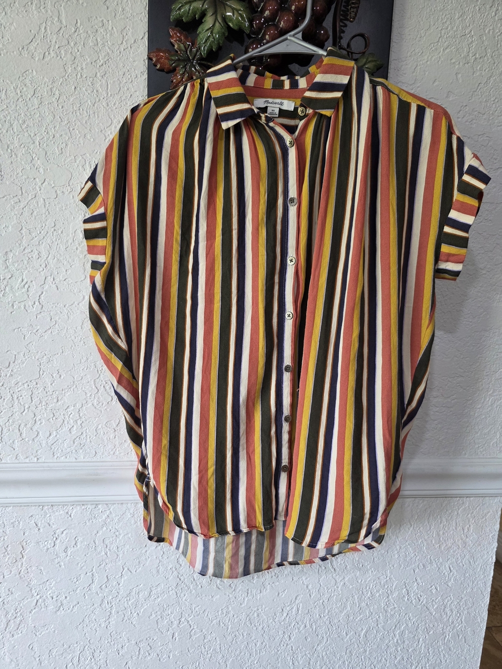 Madewell Multicolor Vertical Stripe Shirt in Coral, Navy & Olive